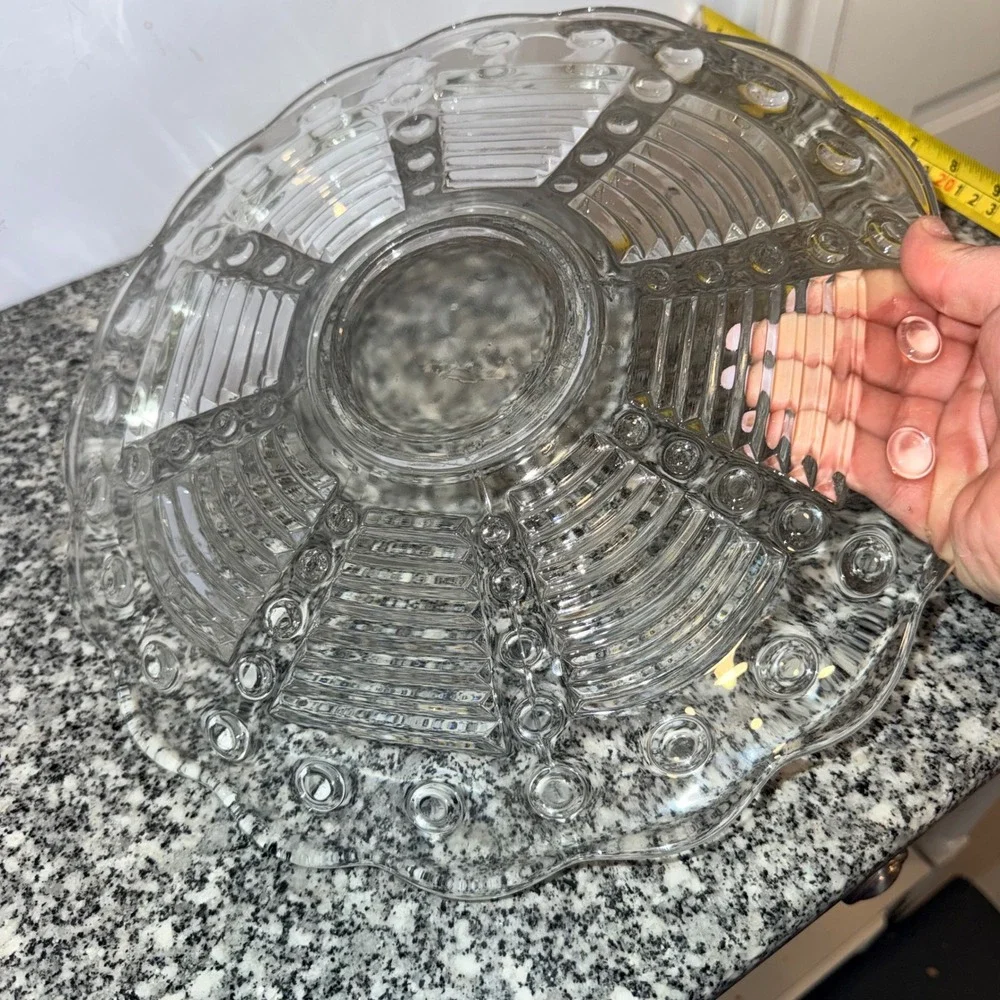 Vintage Serving Bowl and Platter Set Clear Pressed Glass Scalloped Edge